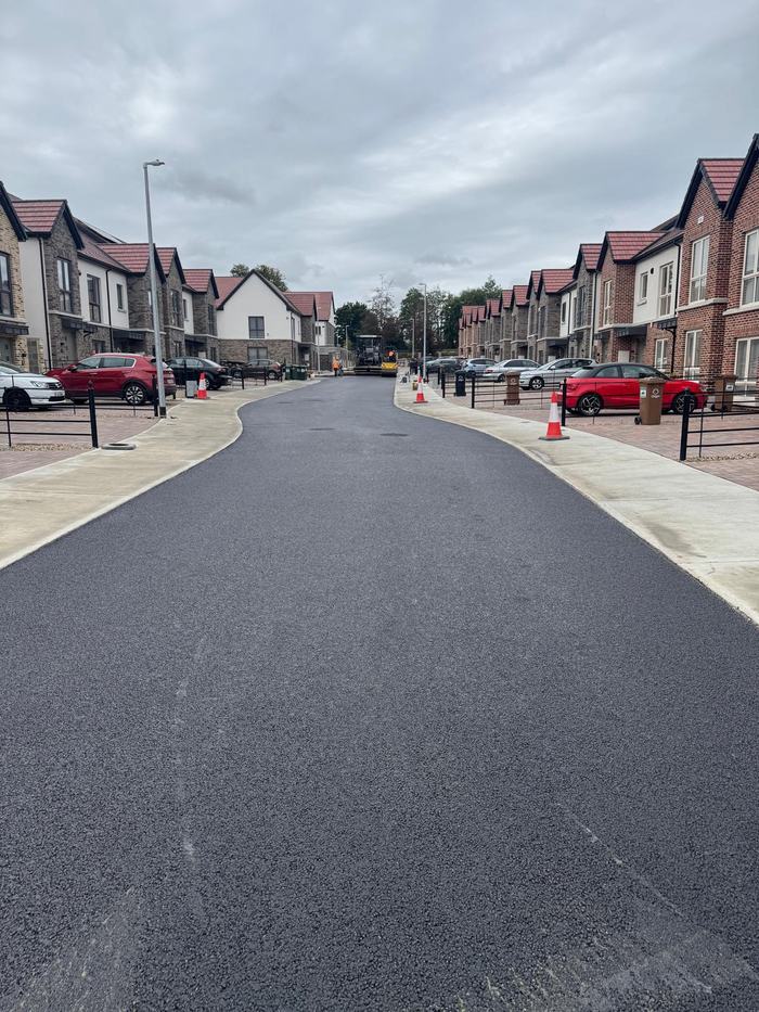 Completed road surfacing through a housing estate in Drogheda.